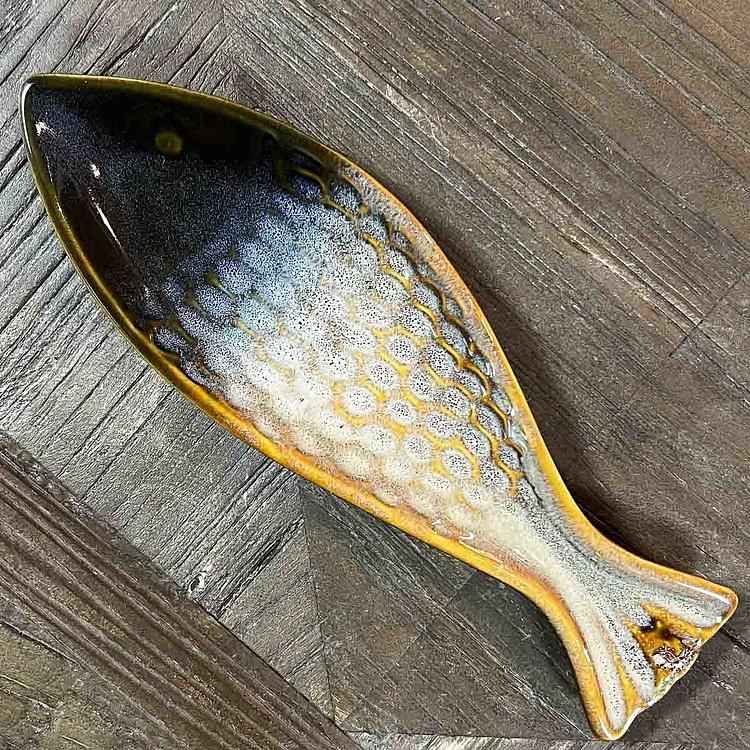 Сервировочное блюдо в виде рыбы с сотами в цветовой технике Тай-Дай дисконт Honeycombed Fish Tray Tye And Dye discount