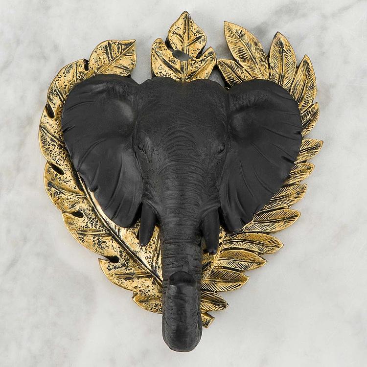 Декоративный крючок Слон в золотых листьях дисконт Elephant Hook Black And Gold discount