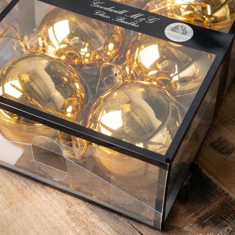 Набор из шести золотых ёлочных шаров Set Of 6 Glass Uni Balls Box Shiny Gold 7 cm