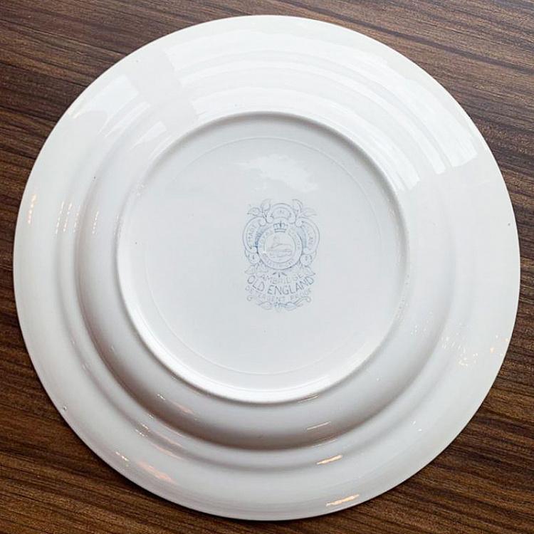 Винтажная тарелка белая с голубым мотивом 7, L Vintage Plate Blue White Large 7
