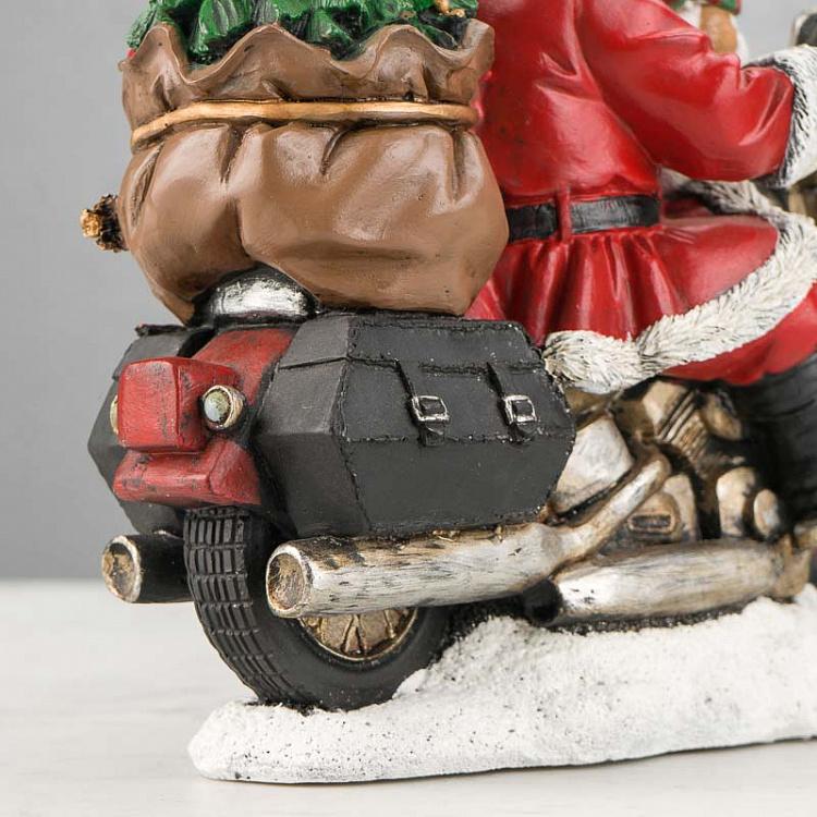 Новогодняя фигурка с подсветкой Санта на мотоцикле Led Santa With Motorbike Red 30 cm