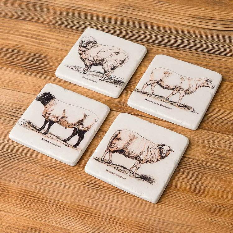 Набор из 4-х подставок под стаканы Set Of 4 Stone Coasters Sheep