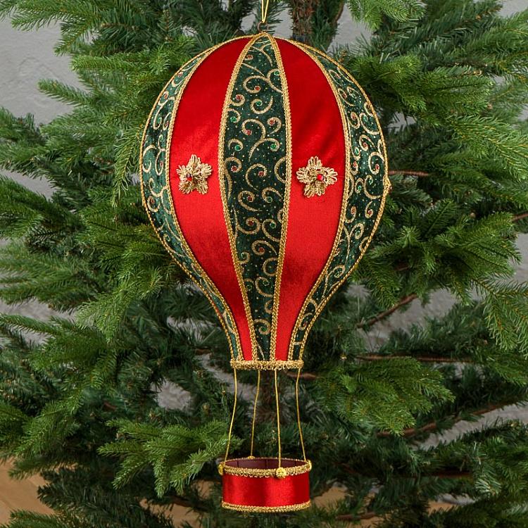 Подвесное новогоднее украшение Красно-зелёный воздушный шар, L Fabric Balloon Red Green 57 cm