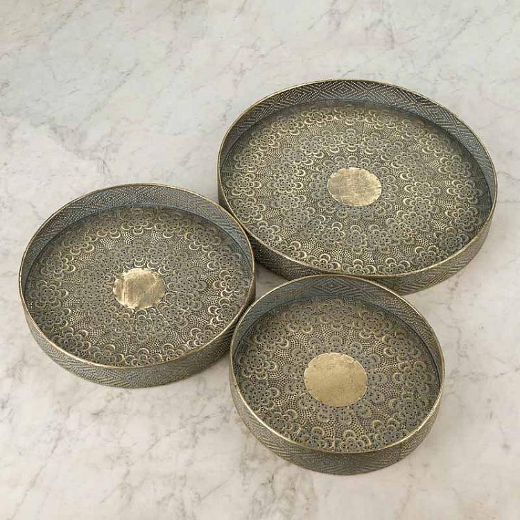 Набор из трёх металлических подносов Set Of 3 Trays Metal Gold