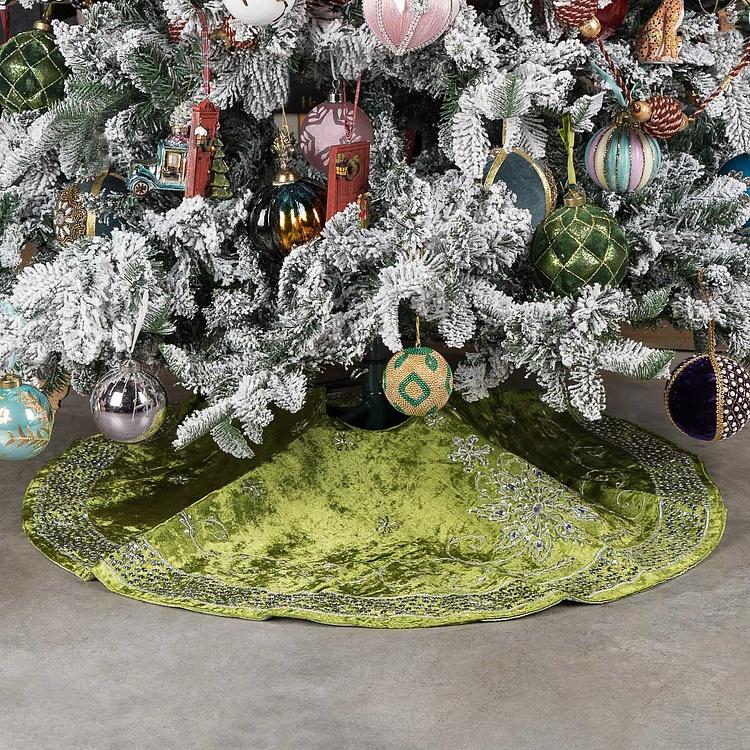 Зелёный коврик-юбка под ёлку большой с серебряными пайетками Silver Beads Christmas Tree Skirt Green 120&nbsp;cm