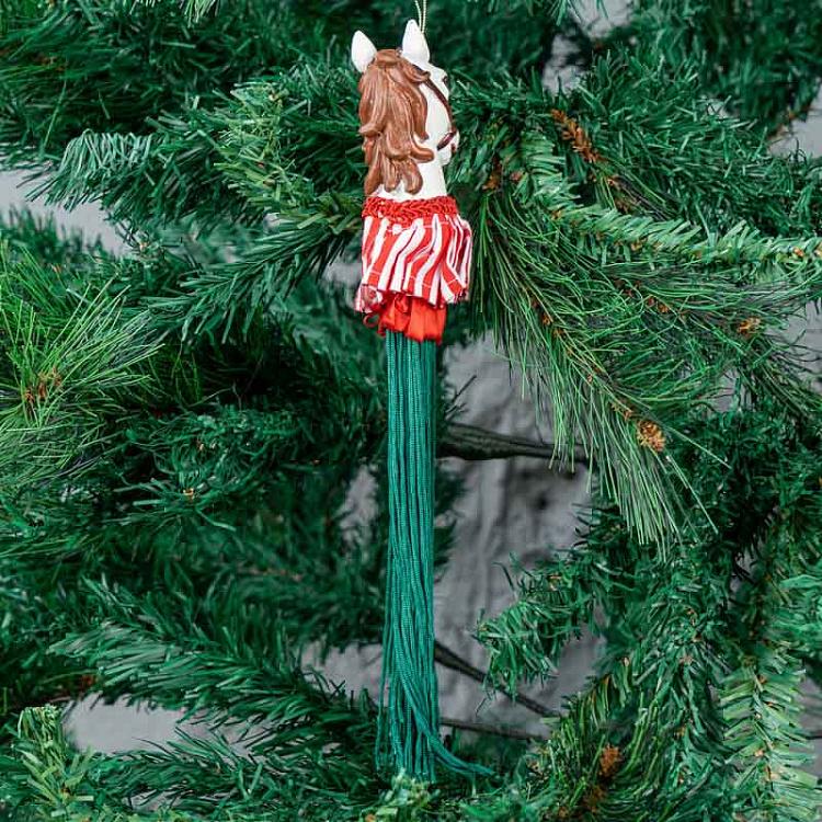 Ёлочная игрушка Лошадка с зелёной кисточкой Xmas Carousel Horse Tassel Green 28 cm