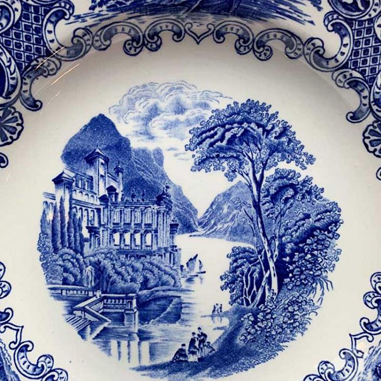 Винтажная тарелка белая с голубым мотивом 9, L Vintage Plate Blue White Large 9