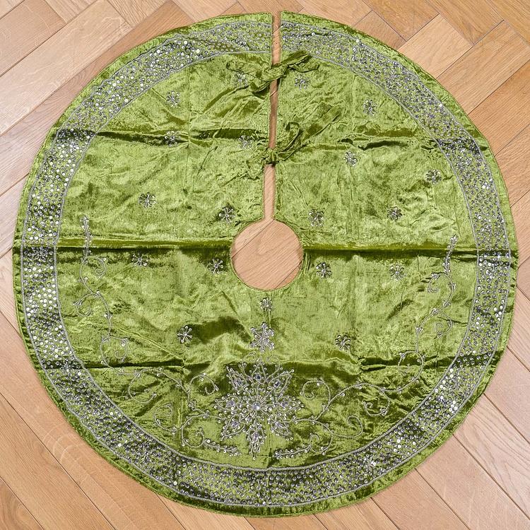 Зелёный коврик-юбка под ёлку большой с серебряными пайетками Silver Beads Christmas Tree Skirt Green 120&nbsp;cm