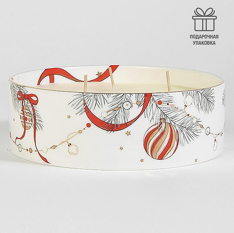 Аромасвеча Новогодняя с красной лентой, S New Year Pine Candle Small