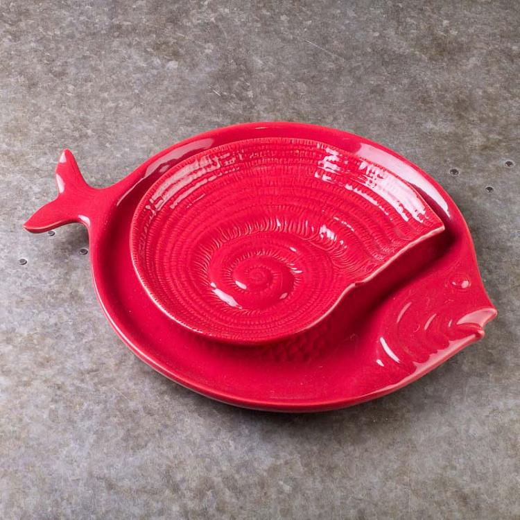 Красное блюдо Ракушка Shell Dish Red