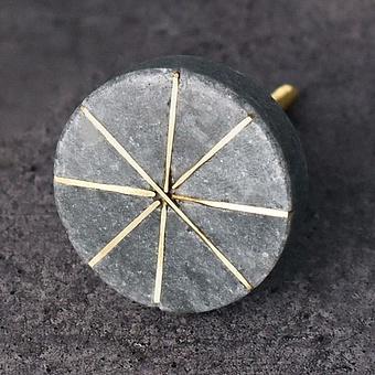 Chakra Stone Brass Knob Grey