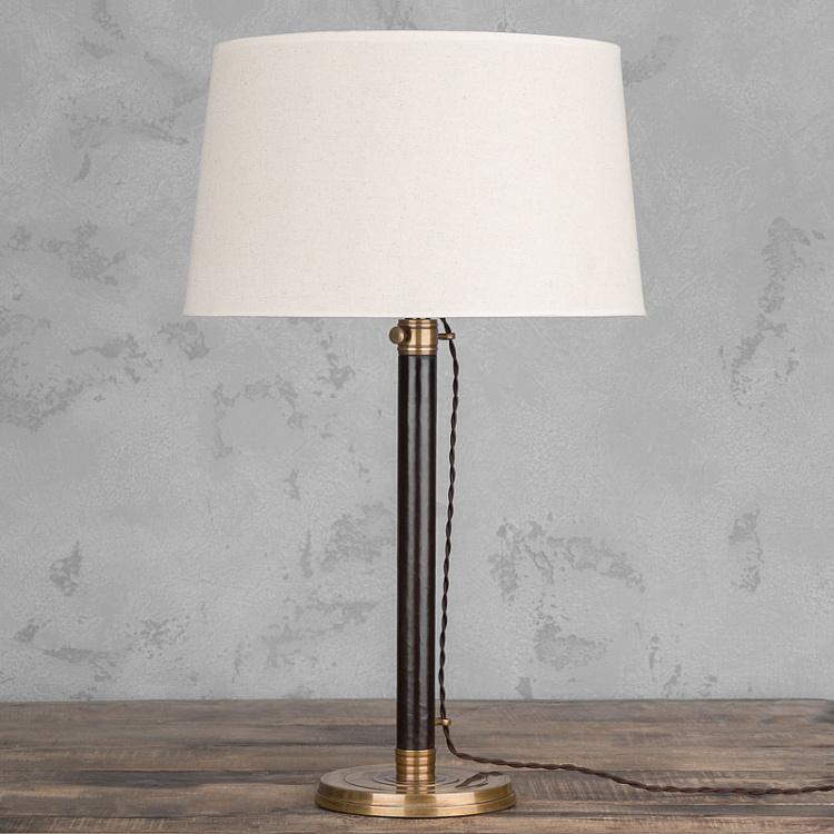 Настольная лампа с бежевым льняным абажуром Лонгфорд Table Lamp Stand Leather And Copper With Shade Beige Linen