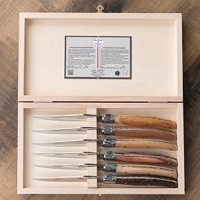 6 Steak Knives Wood Mix In Box
