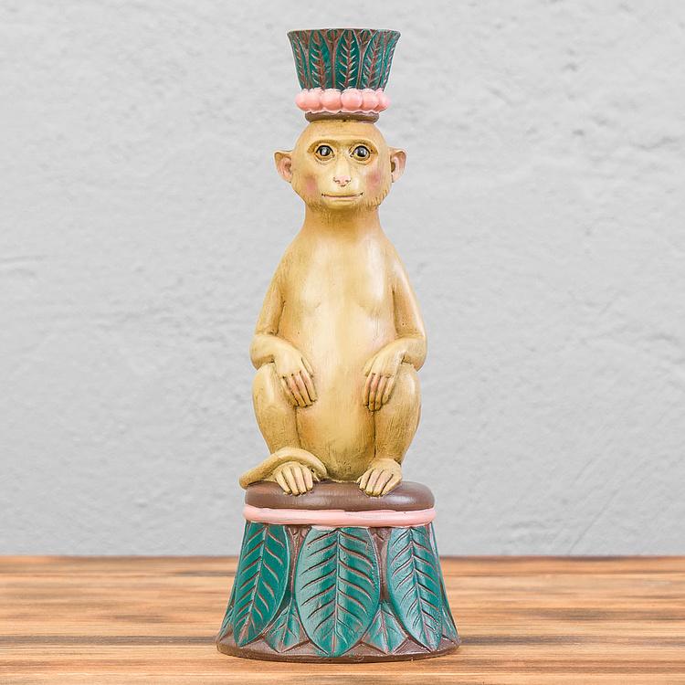 Подсвечник бежево-розово-зелёный Обезьяна Monkey Candle Holder Brown-Green-Pink