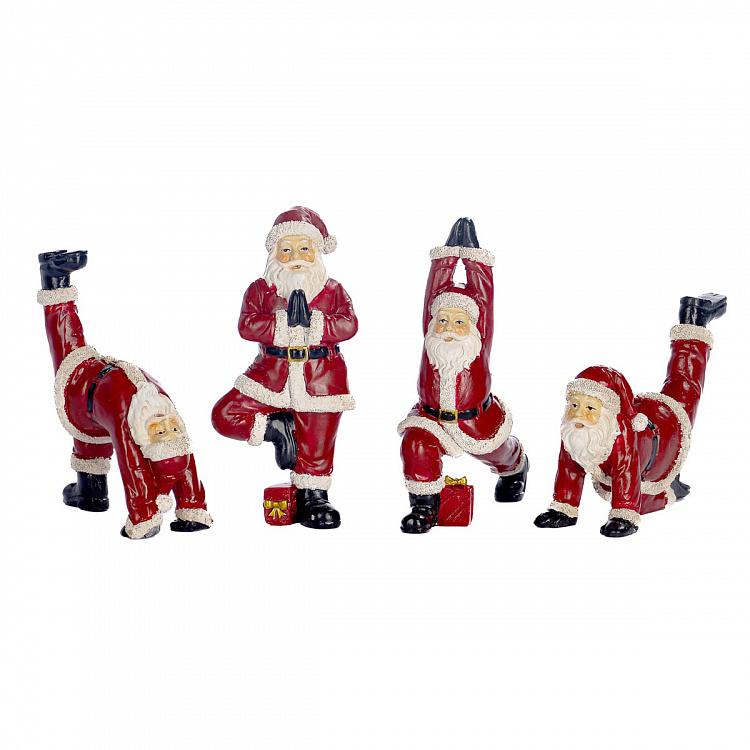 Набор из четырёх новогодних фигурок Санта в асанах йоги Set Of 4 Yoga Santas Red 12,5 cm