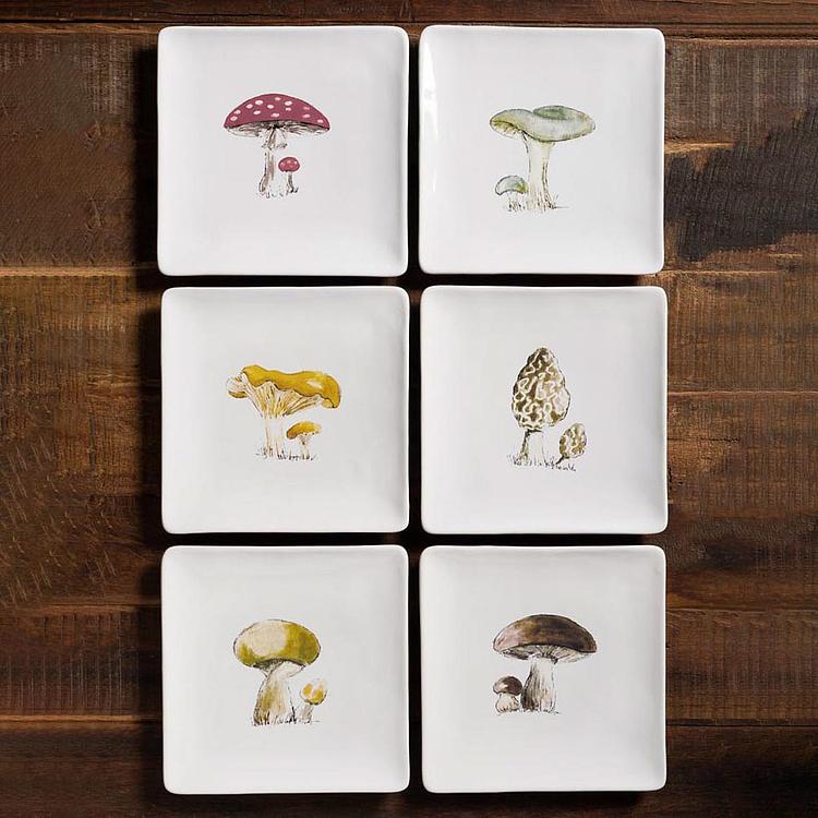 Набор из шести тарелок с Грибами Set Of 6 Af Carouge Mushrooms Presentation Plates