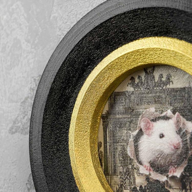 Картина в круглой раме Белая мышка White Mouse Painting In Round Frame