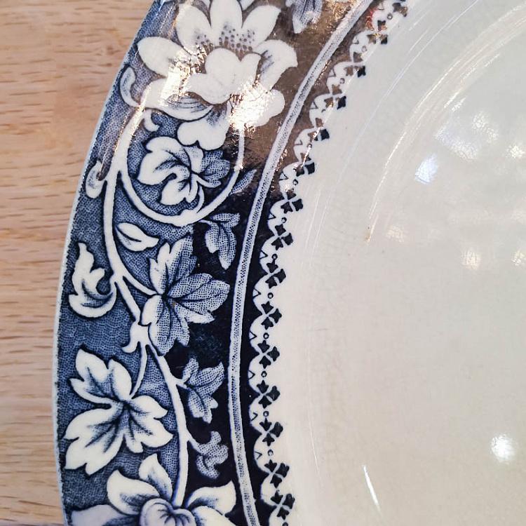 Винтажная тарелка белая с голубым мотивом 21, L Vintage Plate Blue White Large 21
