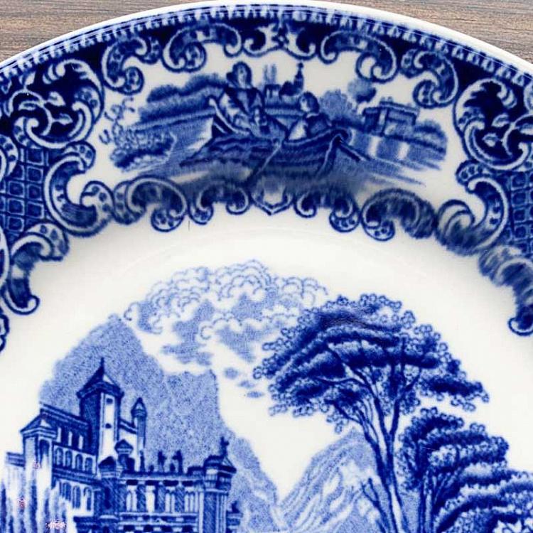 Винтажная тарелка белая с голубым мотивом 10, M Vintage Plate Blue White Medium 10