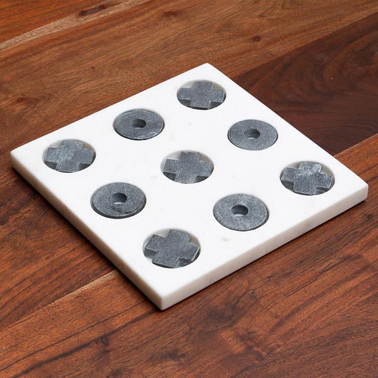 Настольная игра крестики-нолики из мрамора Tic Tac Toe In White And Grey Marble