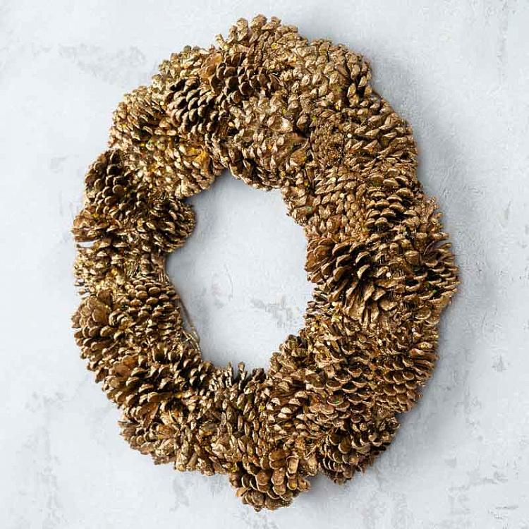 Золотистый венок из шишек Pinecone Wreath Gold 46 cm