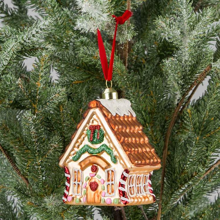 Ёлочная игрушка Бежевый пряничный домик House 13 cm