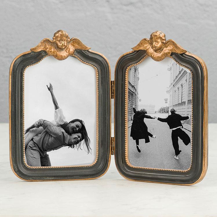 Двойная рамка для фото Золотистые ангелы Black And Gold Angles Double Photo Frame