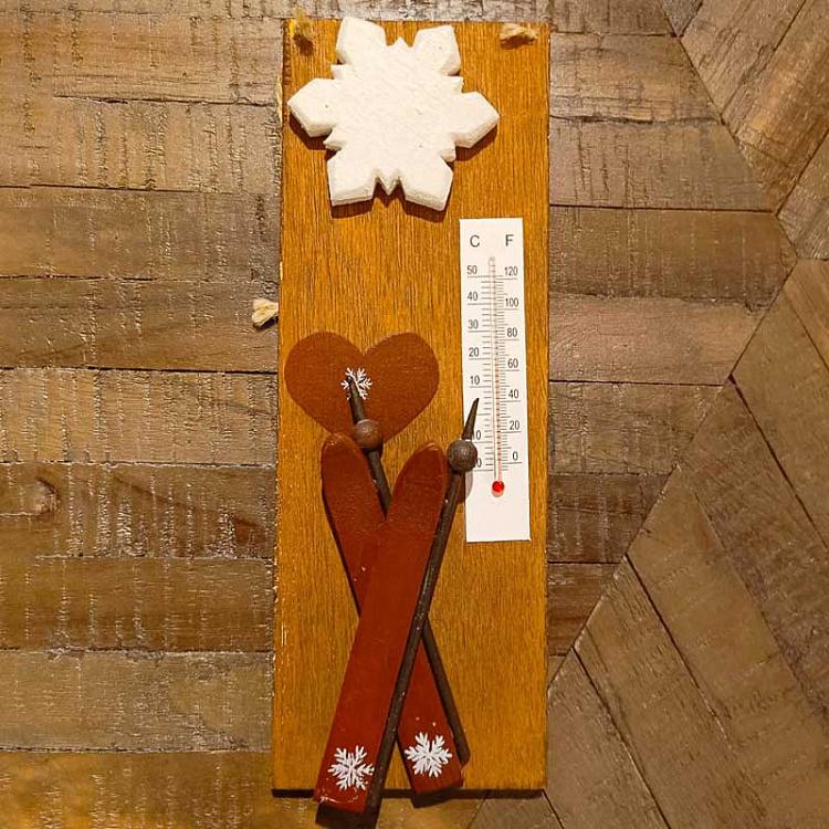 Wooden Thermometer With Ski And Snowflakes 24 cm discount8