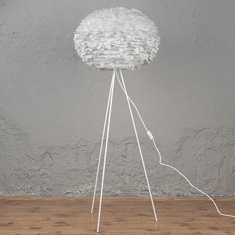 Торшер на треноге Eos Floor Lamp With White Tripod Large перья Light Grey Feathers