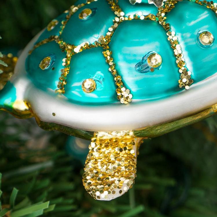 Ёлочная игрушка Бирюзовая черепаха Glass Hanger Tortoise Turquoise 9 cm