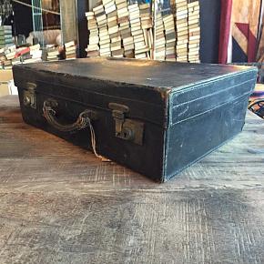 Vintage Black Leather Suitcase With Stitched Edges