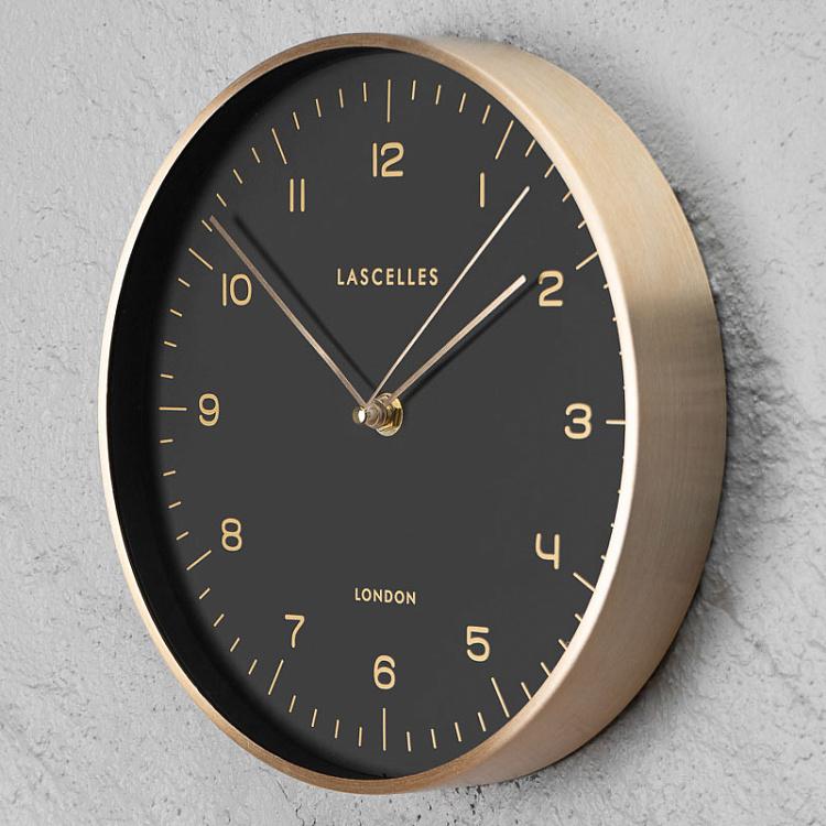 Настенные часы в золотом металлическом корпусе с чёрным циферблатом Gold Metal Cased Wall Clock With Black Dial