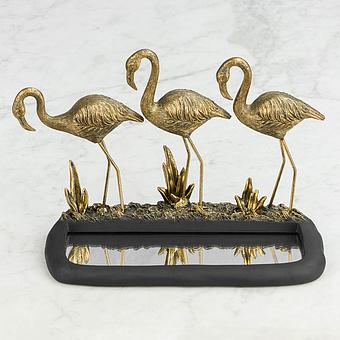 Golden Flamingos With Mirror Pond