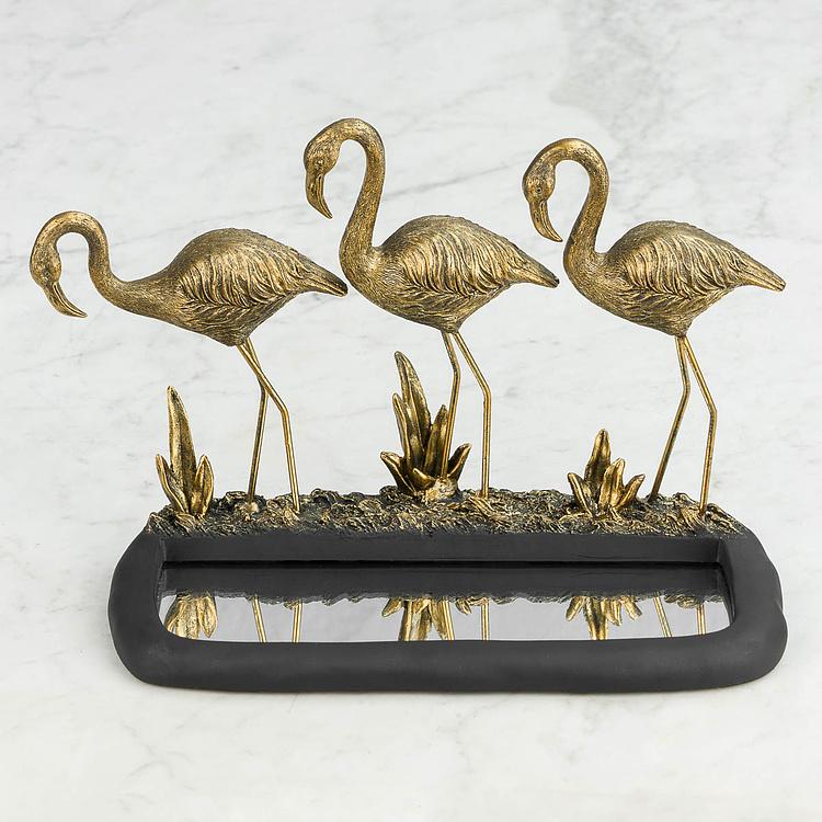 Подставка для мелочей Фламинго у зеркального пруда Golden Flamingos With Mirror Pond