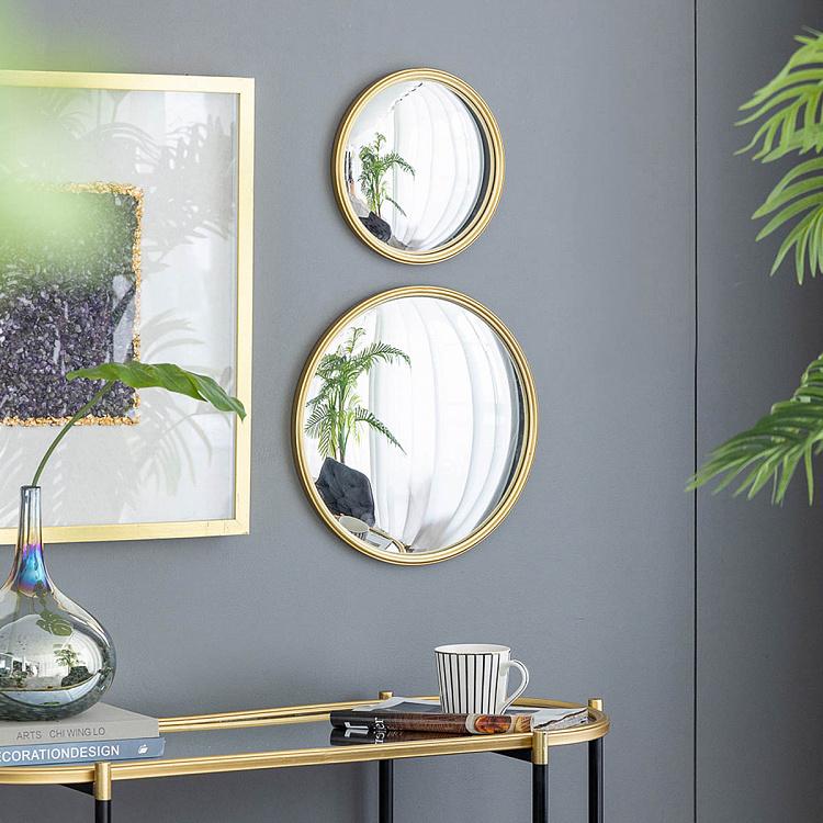 Круглое выпуклое зеркало в золотистой раме, L Gold Frame Convex Mirror Large