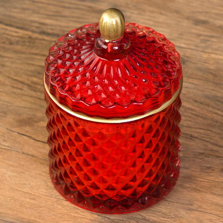 Арома-свеча в красном фасетном стакане Фиолетоволистная роза, S Aroma Candle In Red Faceted Glass Berry Rose Small