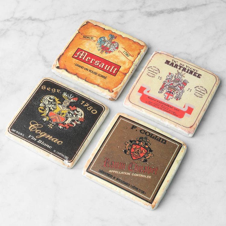 Набор из 4-х подставок под стаканы Set Of 4 Stone Coasters Alcoholic Beverage Labels