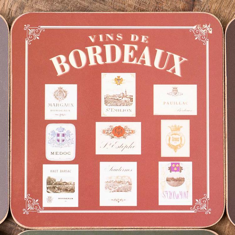 Набор из шести подставок под стаканы Вина Франции Set Of 6 Coasters Vins De France