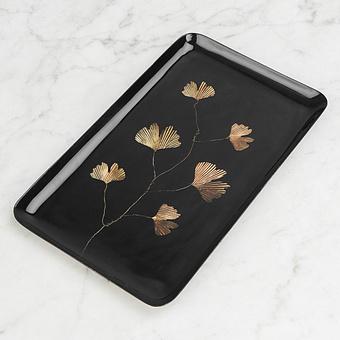 Ginkgo Black And Gold Trinket Tray
