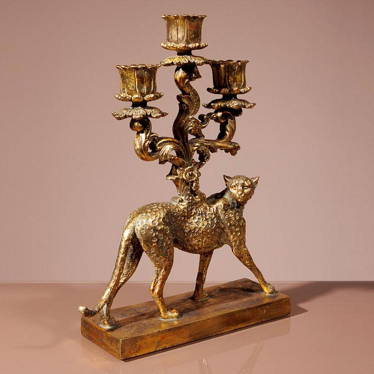 Подсвечник Золотой леопард на три свечи Golden Leopard Candelabrum