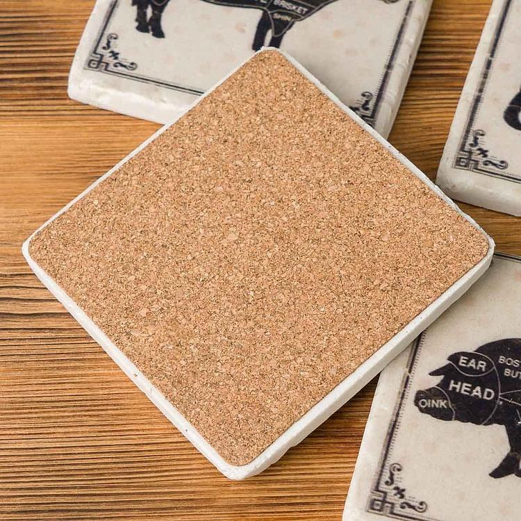 Набор из четырёх подставок под стаканы Фермерские обитатели Set Of 4 Stone Coasters Farm Animals