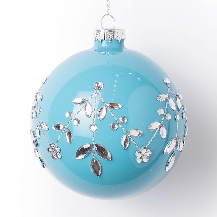 Glossy Blue Ball With Silver Branches 10 cm