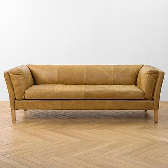 Трёхместный диван Lincoln 3 Seater, Bleached Oak PF натуральная кожа Cognac Grain - ракурс 2