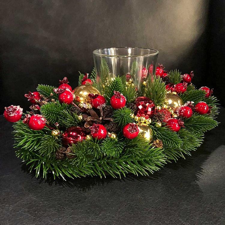 Новогодний подсвечник в венке 2 New Year Candle Holder Wreath 2