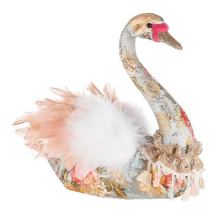 Статуэтка Лебедь с цветочным узором и перьями Swan With Floral Print And Feathers