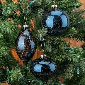Set Of 3 Glass Spotted Balls Blue 10 cm