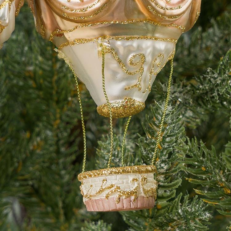 Набор из двух стеклянных ёлочных игрушек Воздушные шары Set Of 2 Glass Hot Air Balloons Gold Cream 16 cm