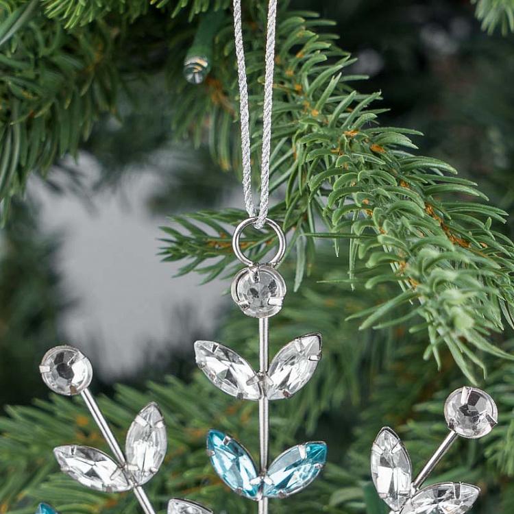 Ёлочная игрушка Серебристая снежинка с прозрачными и голубыми стразами, L Transparent Blue Stones Snowflake Silver 17 cm