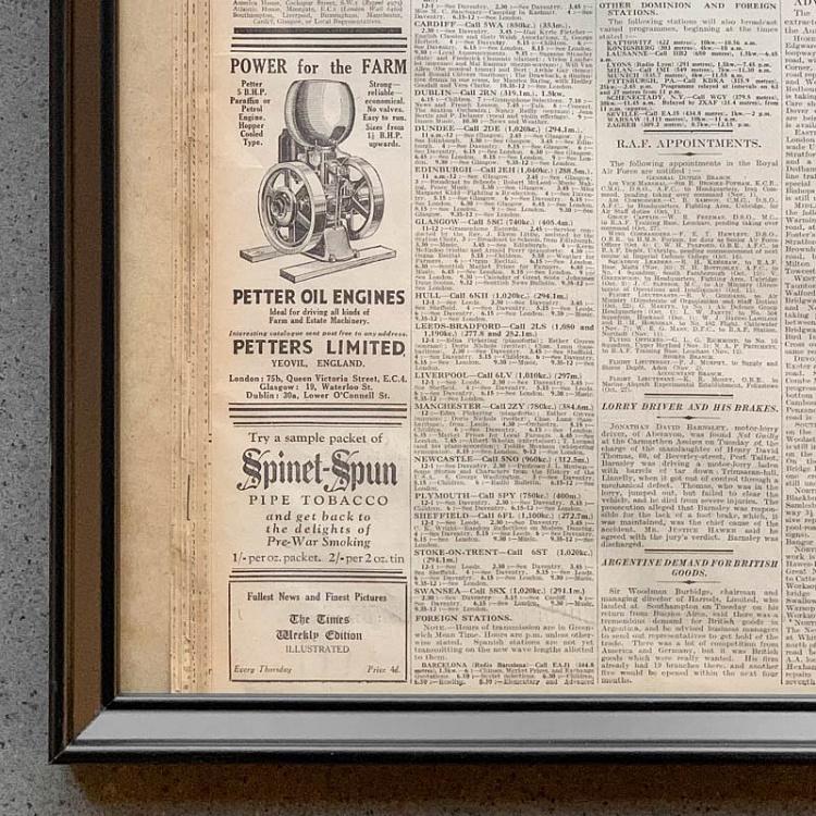 Винтажная газета в раме Таймс, 8 ноября 1928 Vintage Times, Nov 8, 1928