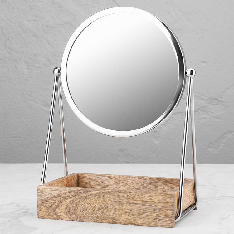 Round Vanity Mirror With Wooden Tray